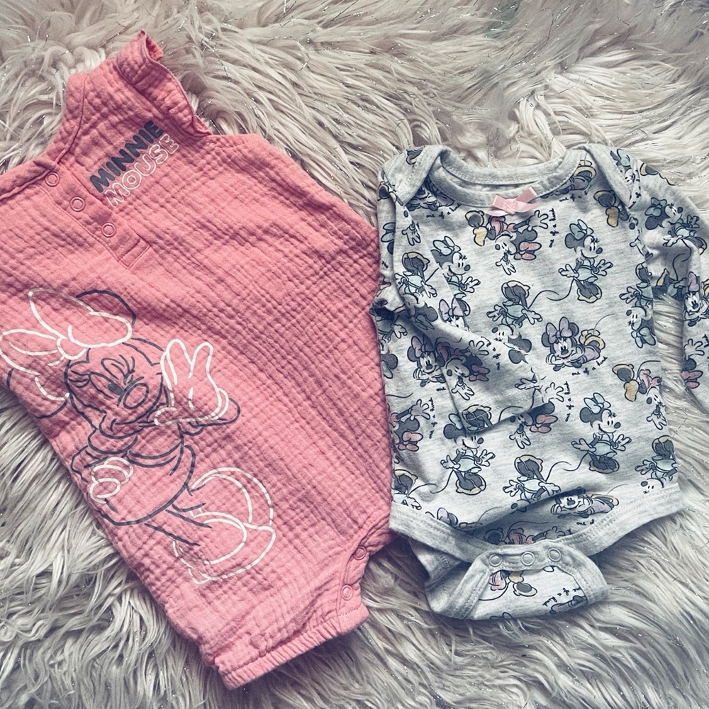 Pink and Gray Minnie Mouse Baby Rompers